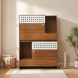 Cfowner Modern 2-in-1 Cat Litter Box Enclosure Side Table, Brown
