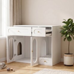 Cfowner Cat Litter Box Enclosure with LED Light, Hidden Litter Box Furniture with Storage Drawers, White slide 2 of 5