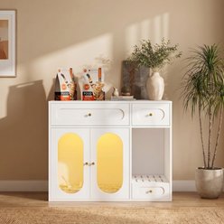 Cfowner Cat Litter Box Enclosure with LED Light, Hidden Litter Box Furniture with Storage Drawers, White slide 1 of 5