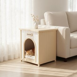 Tinyhomie Indoor Furniture-Grade Scandinavian Design Solid Cedar Modern Wooden with Removable Cushion Dog & Cat House, Beige
