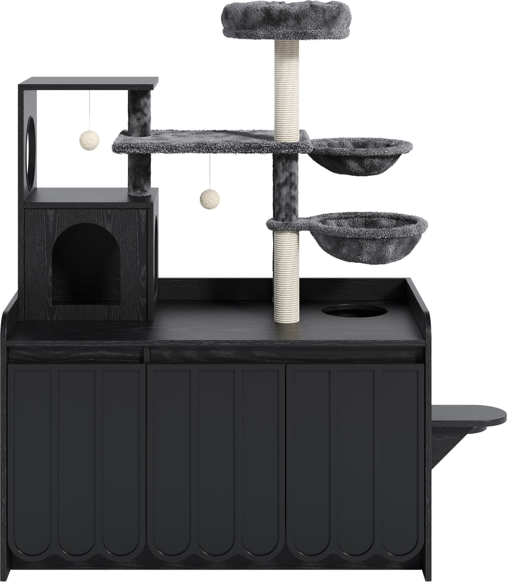 ZEUS & RUTA Hidden Litter Box Enclosure Furniture, All-in-One