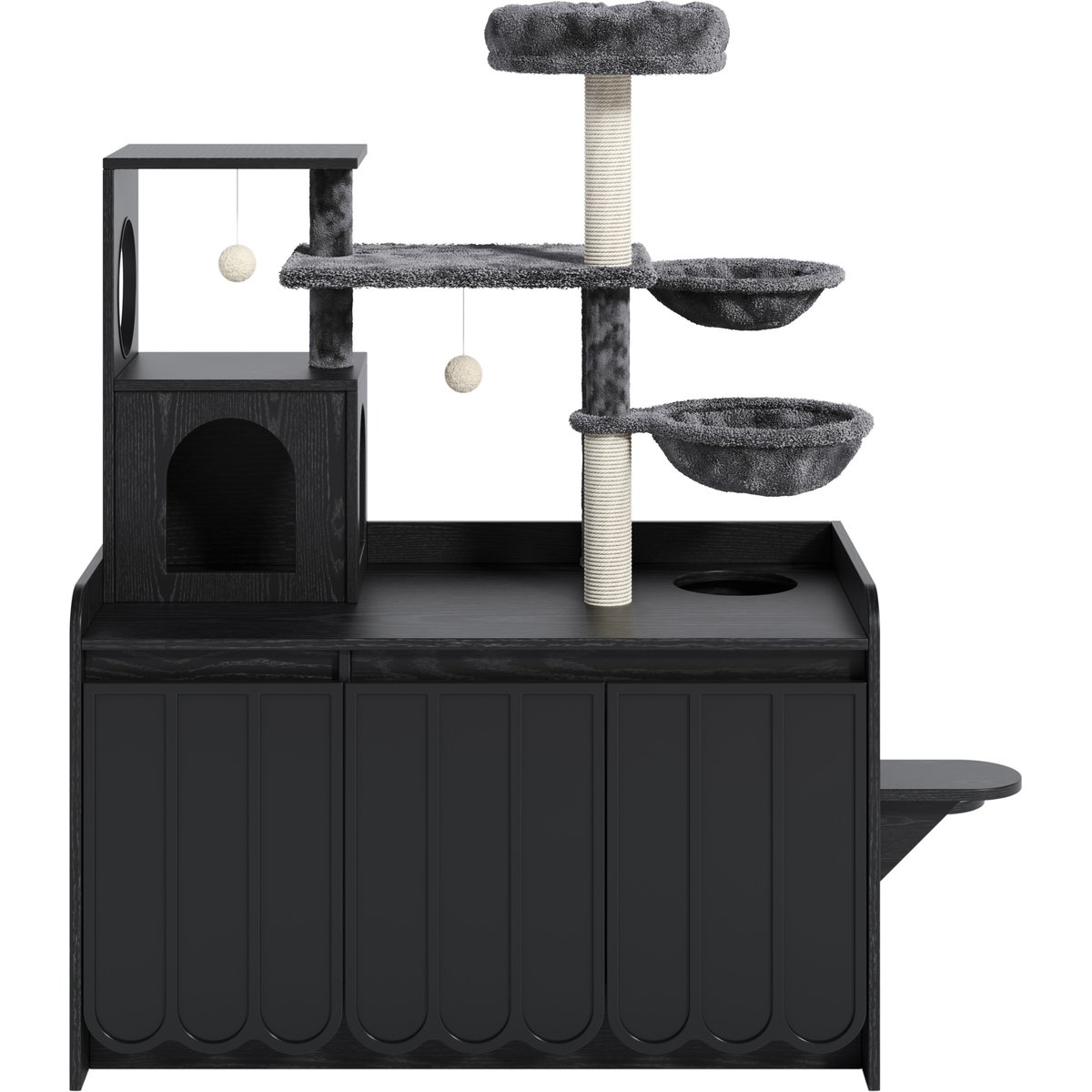 Zeus & Ruta Hidden Litter Box Enclosure Furniture, All-in-One Modern Condo with House, Hammock & Perch 56-in Cat Tree, Black