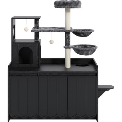 Zeus & Ruta Zeus & Ruta Hidden Litter Box Enclosure Furniture, All-in-One Modern Condo with House, Hammock & Perch 56-in Cat Tree, Black