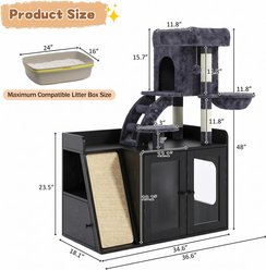 Zeus & Ruta Hidden Litter Box with LED Light, Sisal Scratching Board, Condo & Platform, All-in-one 48-in Tree Cat Litter Box Enclosure, Black slide 2 of 7
