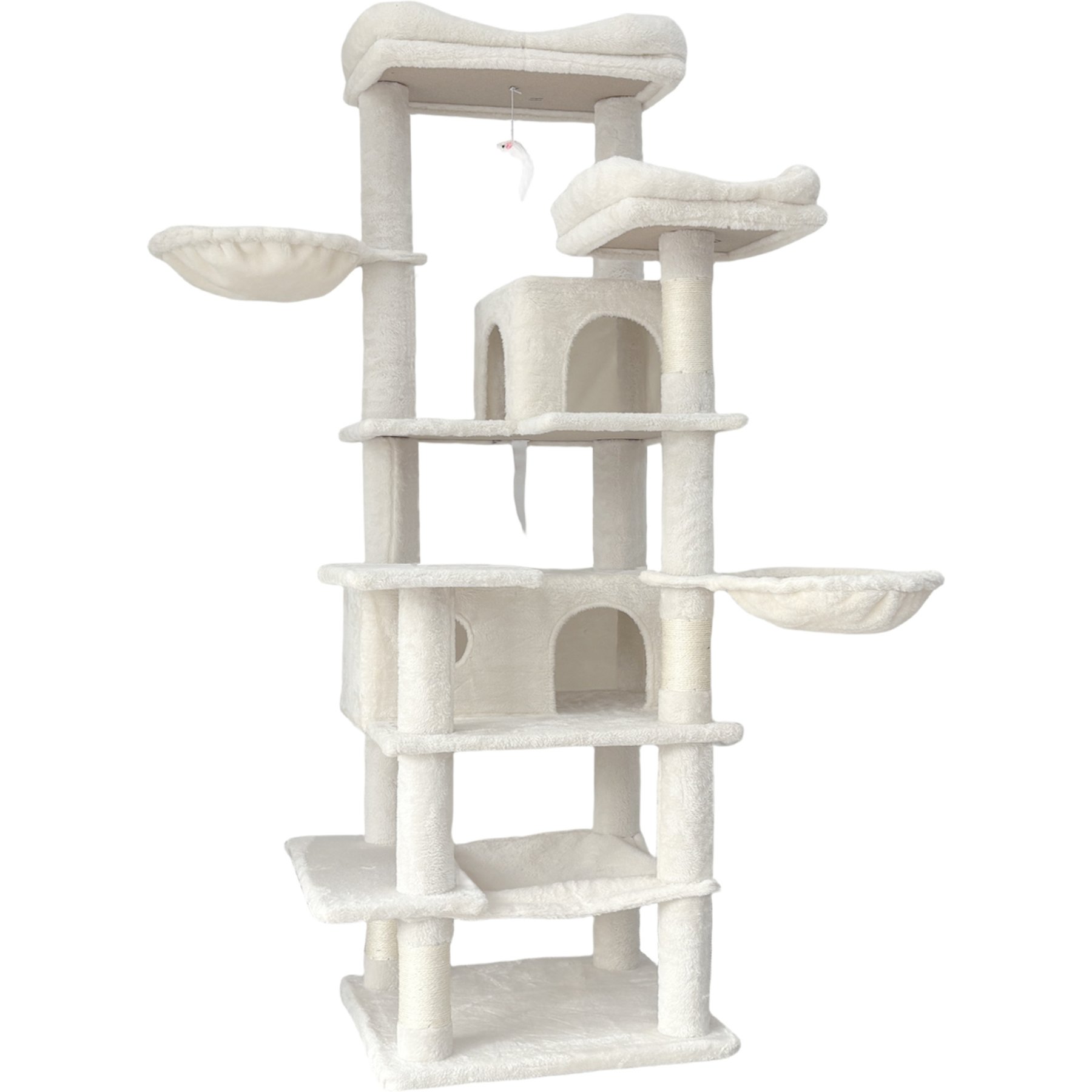 Zeus & Ruta Indoor Hammocks, Hanging Basket, Cave, Removable Cushion, Plush Tower 68-in Cat Tree, Beige