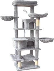 Zeus & Ruta Indoor Hammocks, Hanging Basket, Cave, Removable Cushion, Plush Tower 68-in Cat Tree, Gray