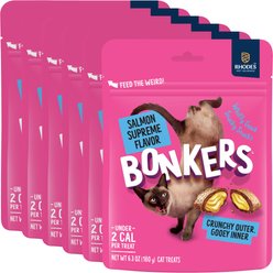 BONKERS Bites Salmon Flavor Crunchy & Soft Cat Treats, 36-oz bundle