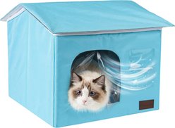 PatiencET Foldable Summer Cooling House Cat Bed with 4 Ice Packs, Blue, Medium