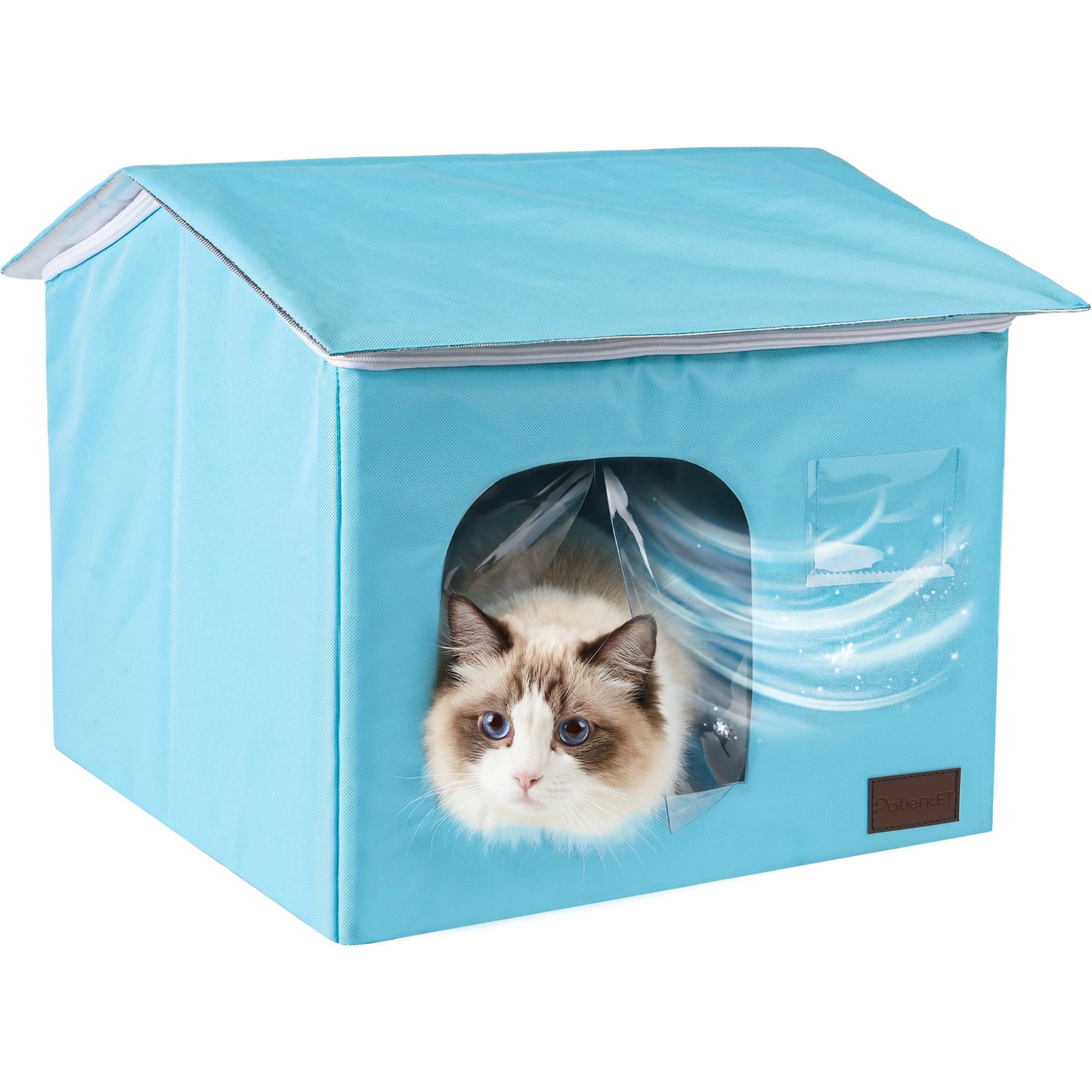 PatiencET Foldable Summer Cooling House Cat Bed with 4 Ice Packs, Blue, Medium