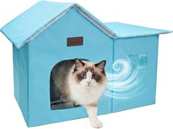 PatiencET Foldable Summer Cooling House Cat Bed with 6 Ice Packs, Blue, Large