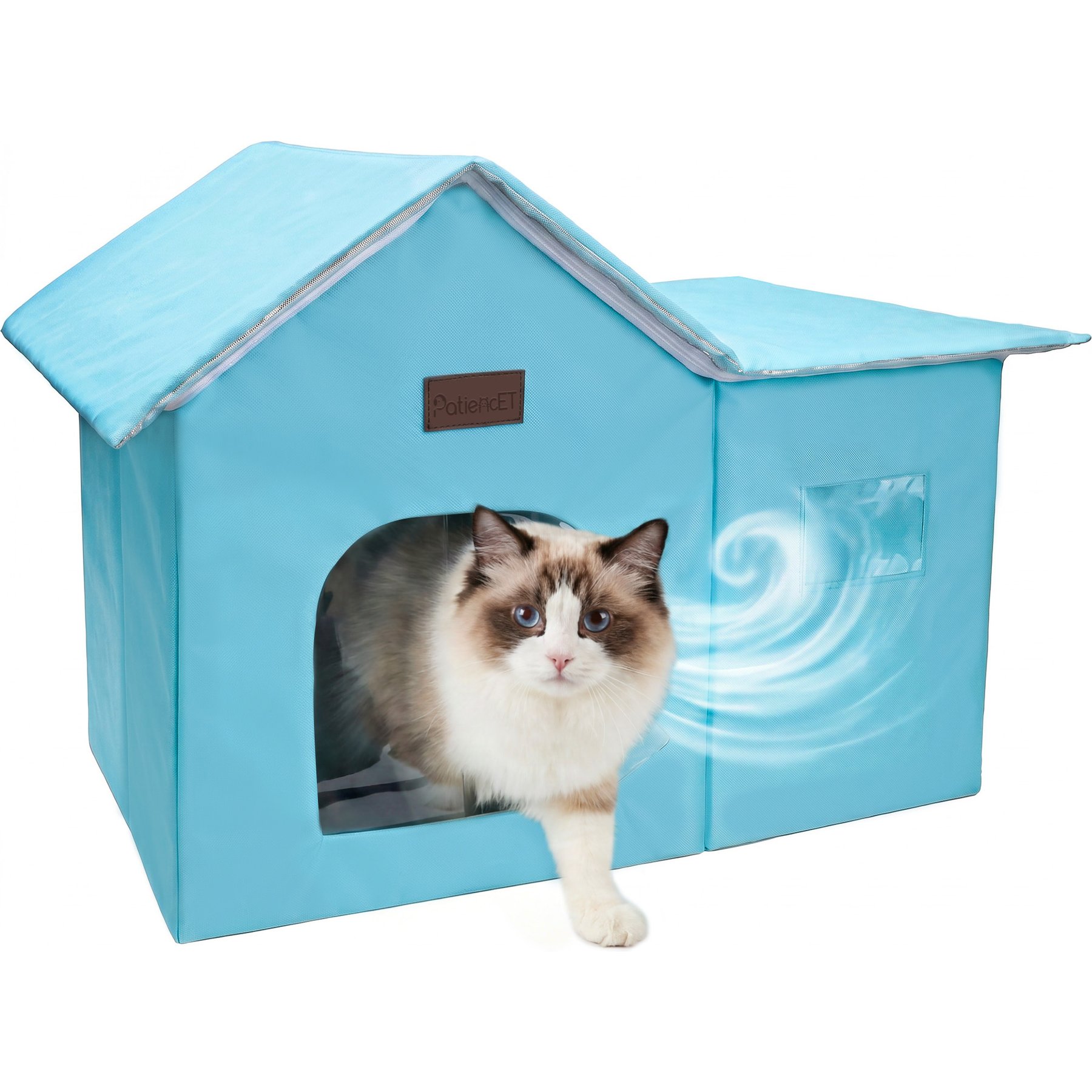 PatiencET Foldable Summer Cooling House Cat Bed with 6 Ice Packs, Blue, Large
