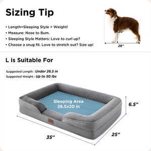 Bedsure Orthopedic Bolster Dog Sofa Bed with Removable Cover, Grey, Large