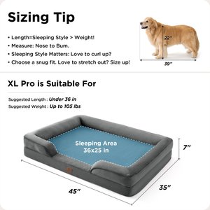 Bedsure Orthopedic Bolster Dog Sofa Bed with Removable Cover, Dark Grey, X-Large Pro