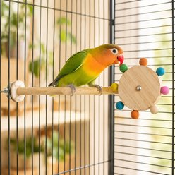 NonoPets Interactive Rotating Natural Wood Branch Bird Windmill Perch with Colorful Spinning Beads