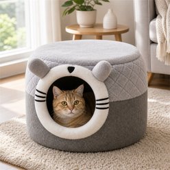 NonoPets Round Plush Enclosed Hideaway Cat Cave Bed with Ears, Large