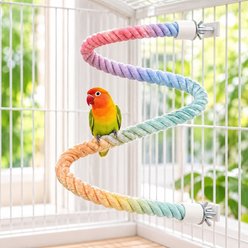 NonoPets Interactive Flexible Colorful Gradient Bungee Climbing Cotton Rope Bird Perch with Durable Steel-Core Training Stand & Exercise Toy, 30-in