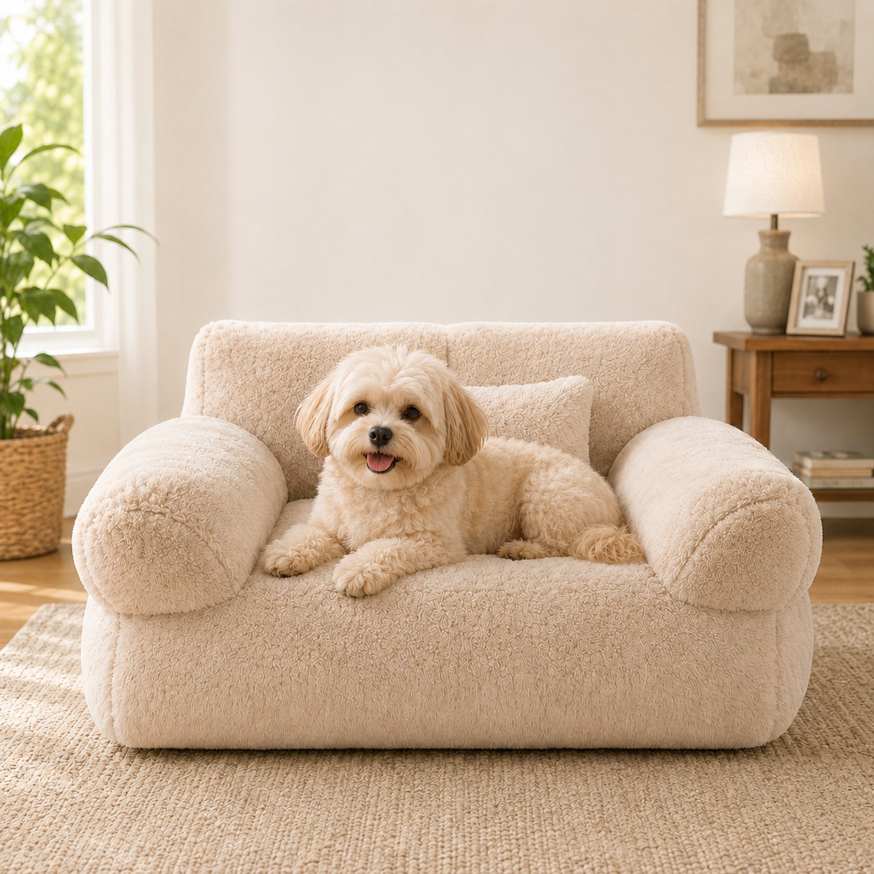 NonoPets Luxury Orthopedic Velvet Pet Throne High-Resiliency Deep-Dish Sofa Bed for Dogs & Cats with Integrated Bolster Support, Large