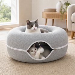 NonoPets Tunnel Donut Nest Fun Ventilation Peep Hole Detachable Zipper Cat Bed, Light Grey