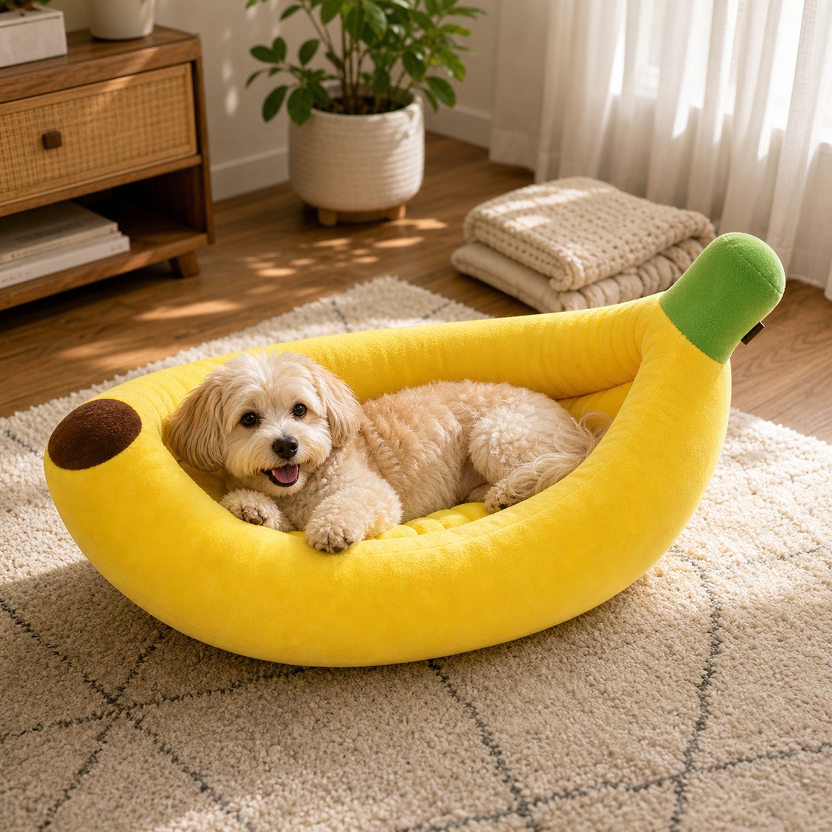 NonoPets Snuggle Up in Style! Cute & Cozy Plush Banana Bolster Dog & Cat Bed, X-Large