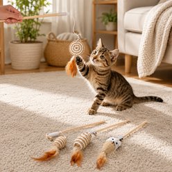 NonoPets Log Handmade Exercise Teaser Wand Stick Set Cat Toy, 4 count