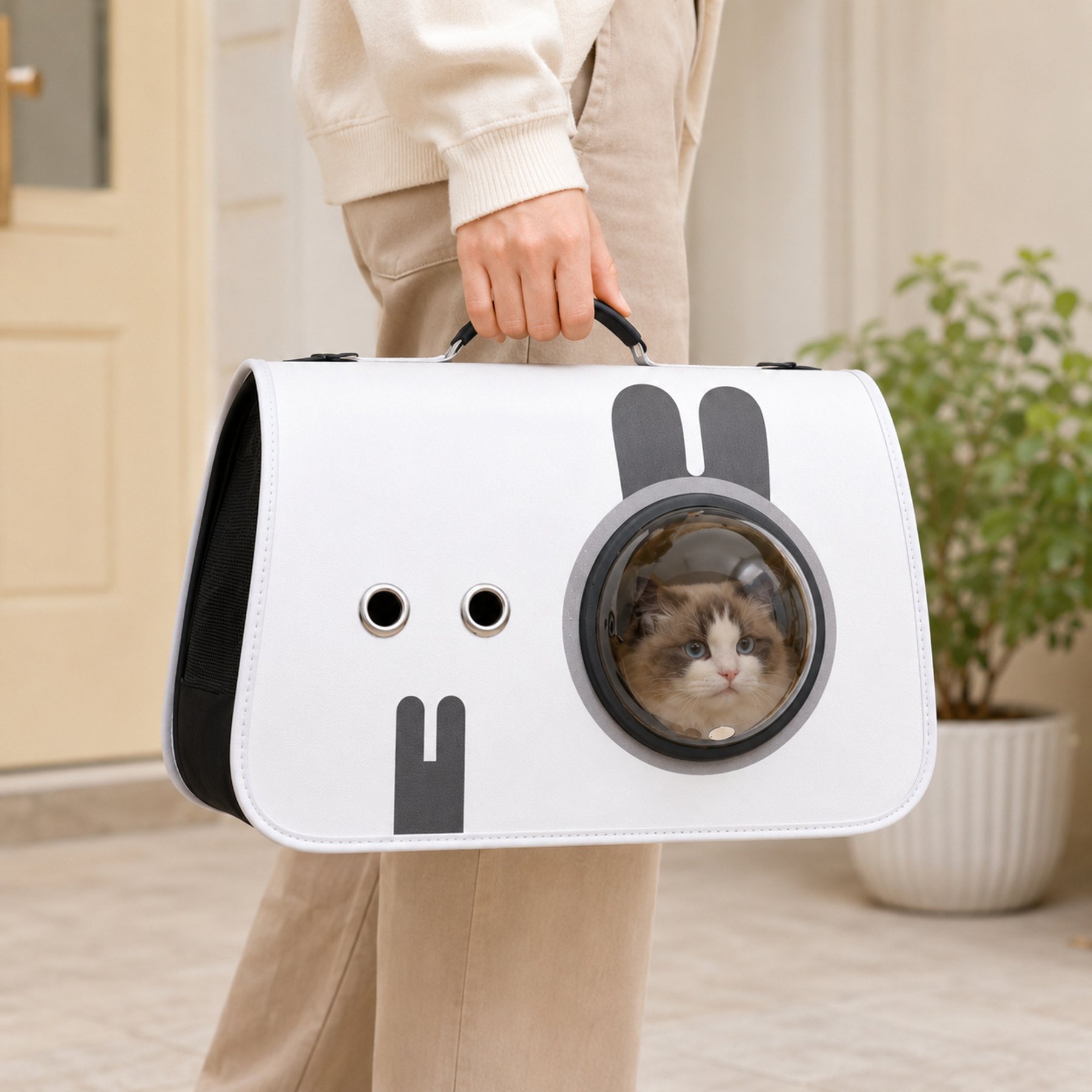 NonoPets Foldable Dog & Cat Carrier Backpack, White, Large: Under 17-lb