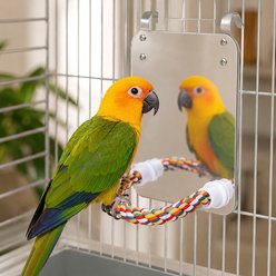 NonoPets Interactive Durable Acrylic Hanging Bird Mirror with Colorful Standing Cotton Rope Perch & Secure Mounting