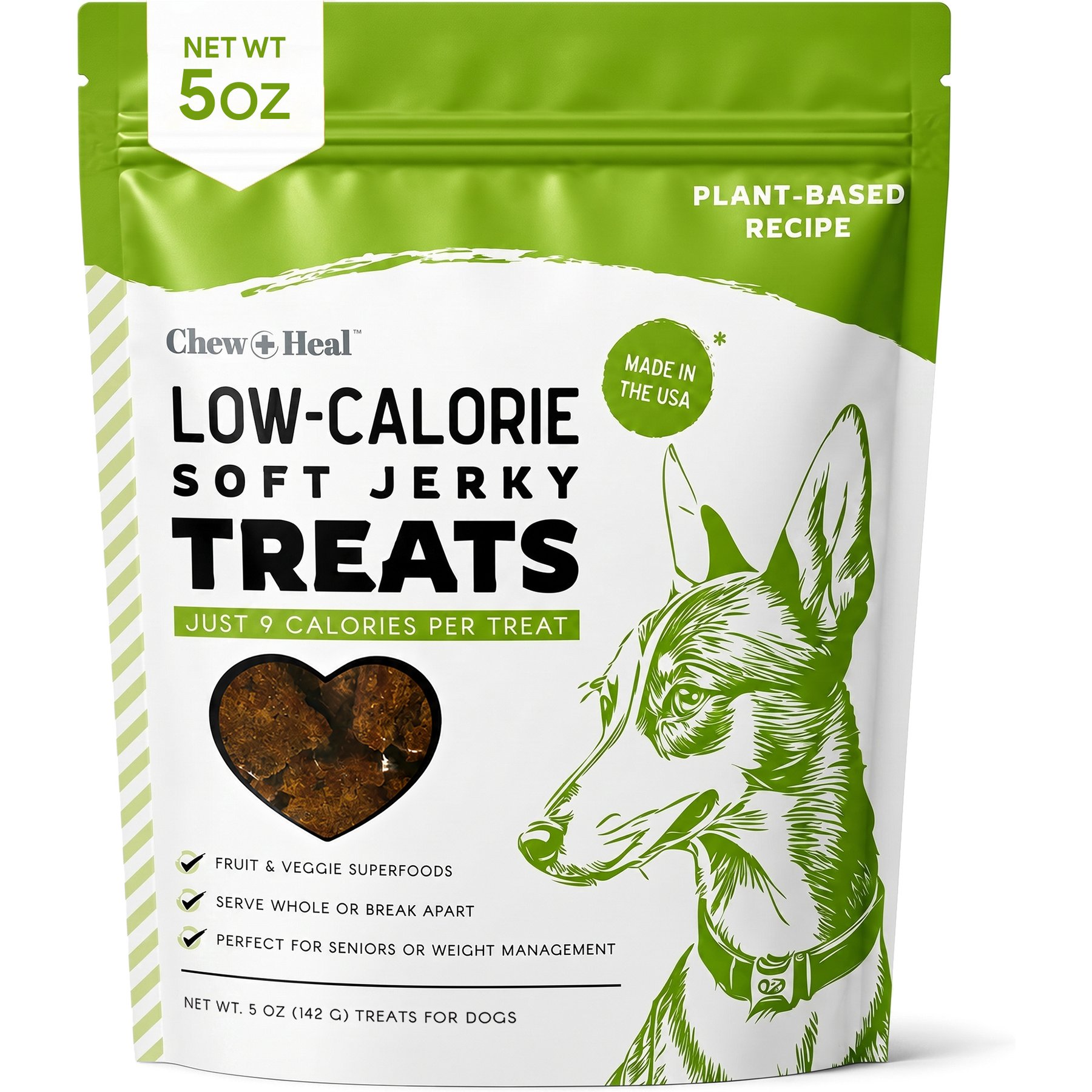 Chew + Heal Limited Ingredient Low Calorie Fruit & Veggie Superfoods Soft Jerky Dog Treats, 5-oz bag