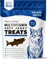 Chew + Heal Limited Ingredient Wild Alaskan Salmon Multivitamin Soft Jerky Dog Treats, 5-oz bag