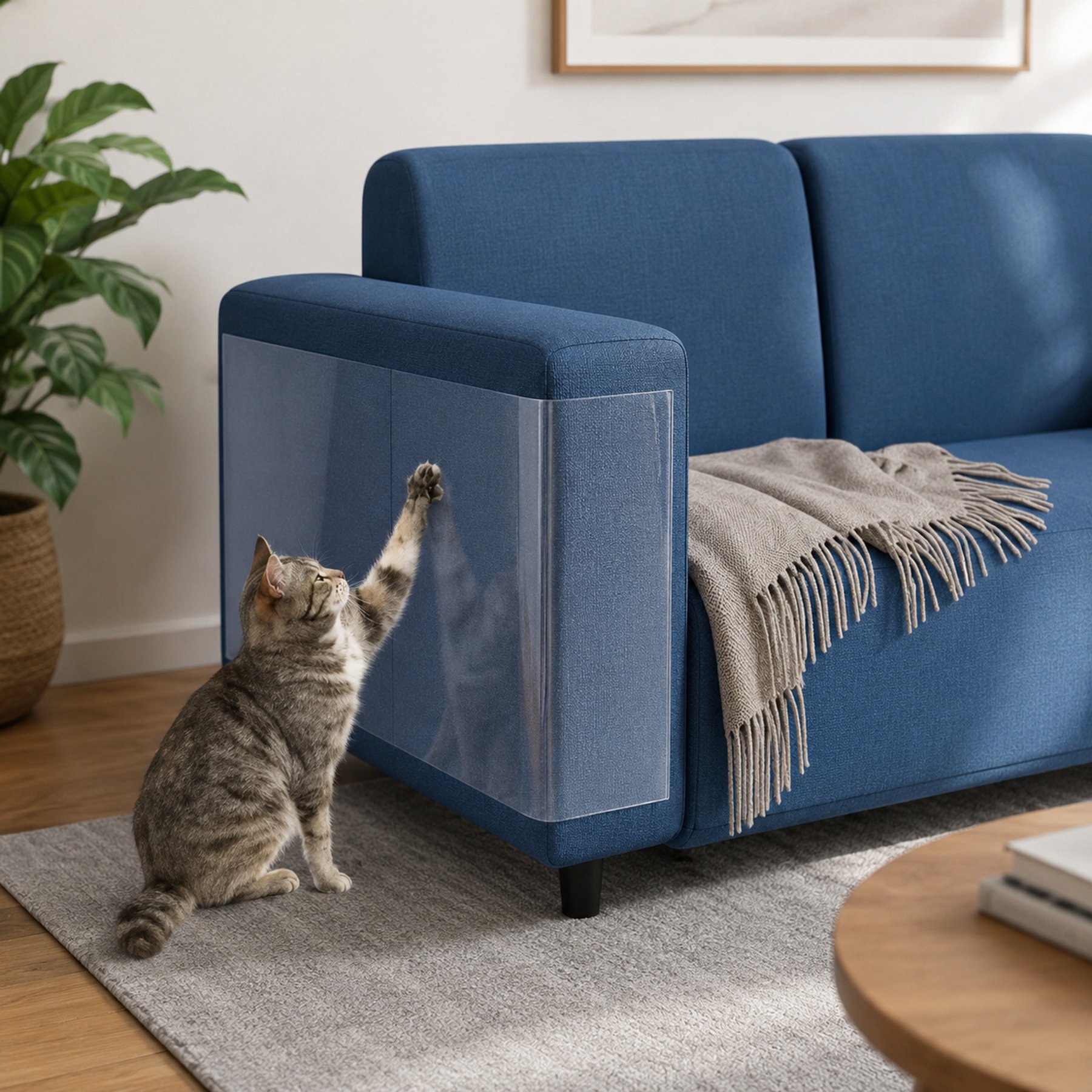NonoPets Heavy-Duty Anti-Scratch PVC Shield Transparent Invisible Couch Guard Dog & Cat Scratch Furniture Protector, 12 x 197-in