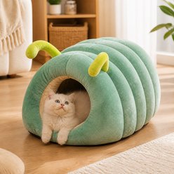 NonoPets Caterpillar-Shaped Plush Bolster Dog & Cat Bed, Green, Large
