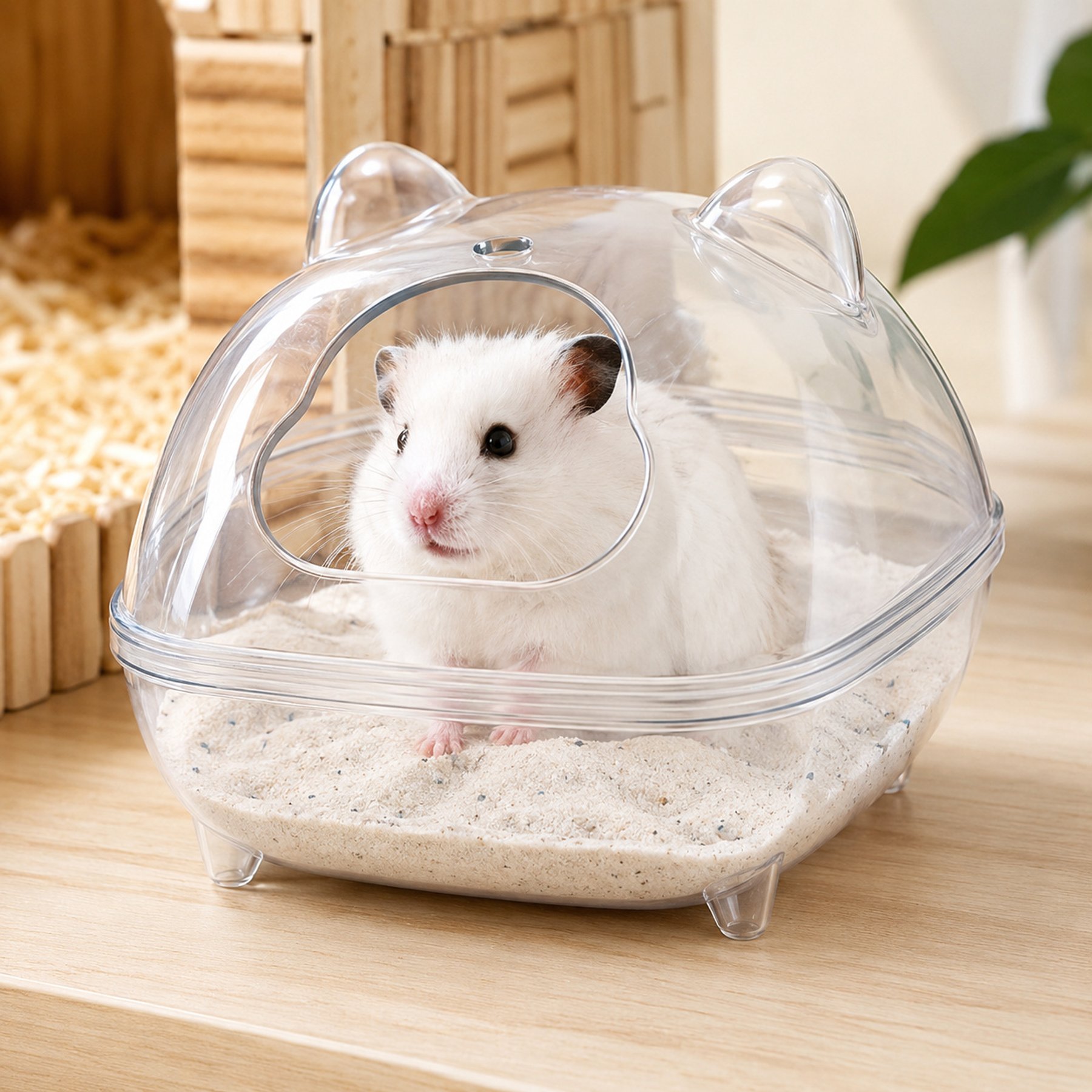 NonoPets Panoramic Transparent Sand Bath Dust Bathing Box Bathroom Container for Hamsters & Small Pets, 6.3 x 4.06 x 3.94-in
