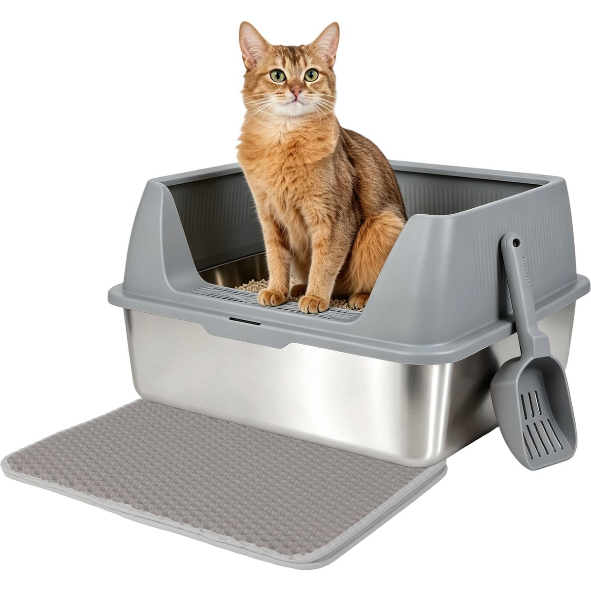 allforpaws Go Fresh-MeowLoo Stainless Steel Cat Litter Box, 23-in, Grey