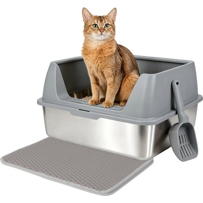 allforpaws allforpaws Go Fresh-MeowLoo Stainless Steel Cat Litter Box, 23-in, Grey