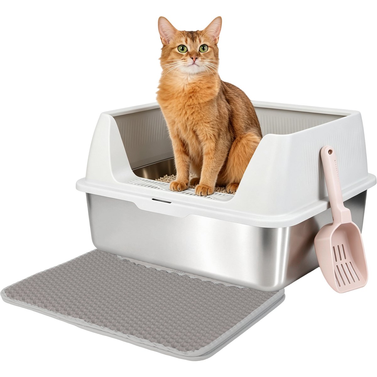 allforpaws Go Fresh-MeowLoo Stainless Steel Cat Litter Box, 23-in, Sand