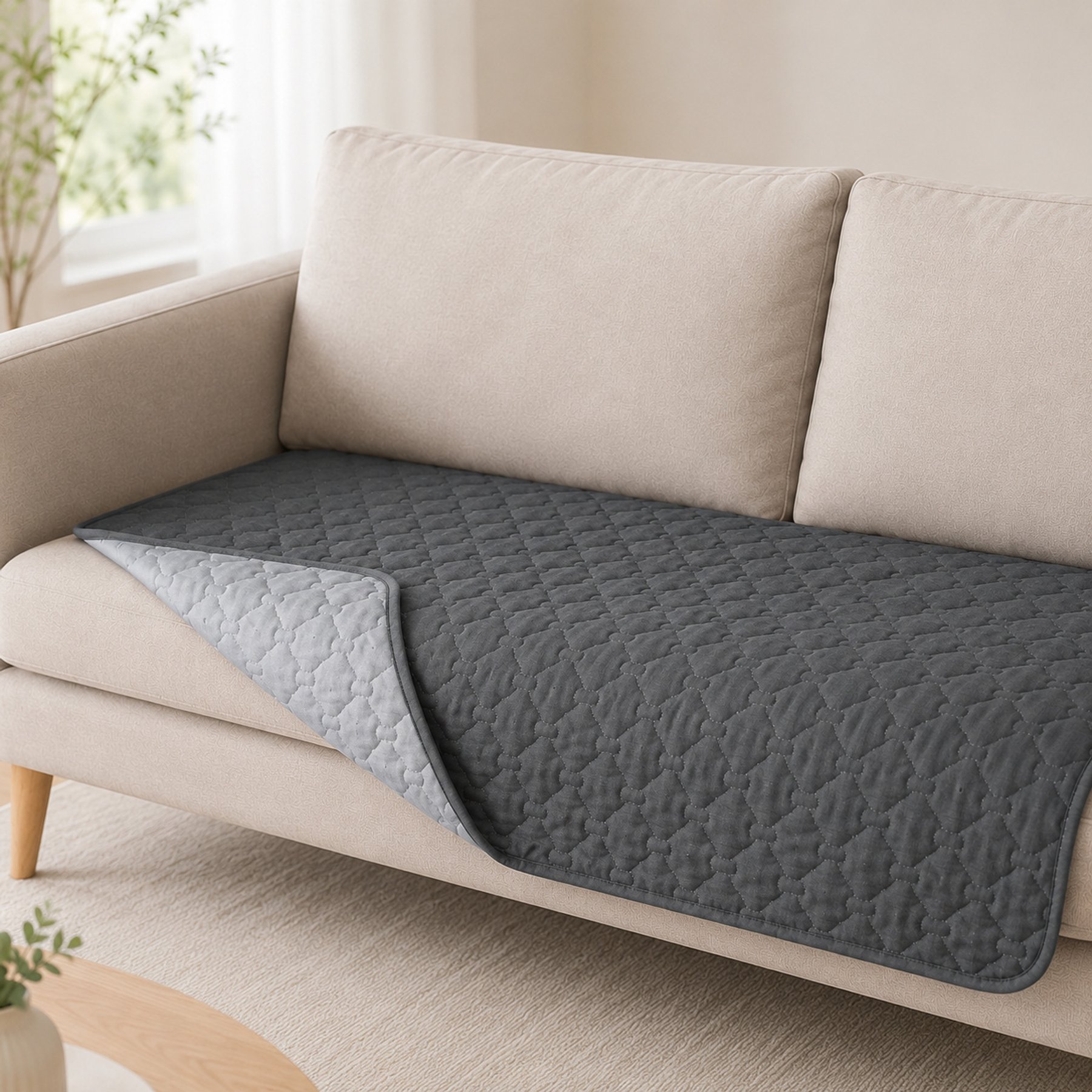 NonoPets 100% Waterproof Quilted Reversible Microfiber Dog & Cat Mat & Couch Cover, Grey, 30 x 70-in