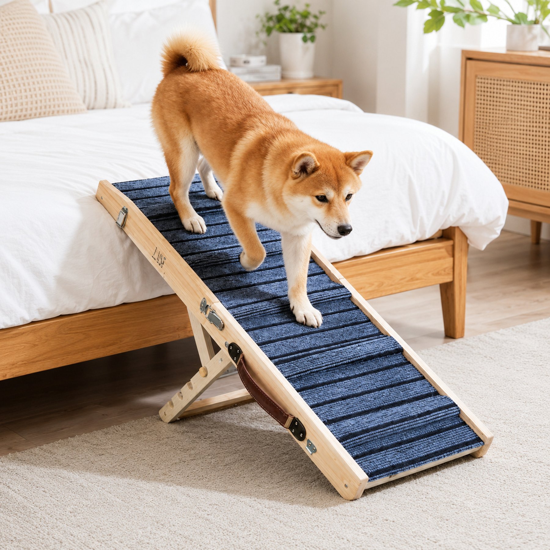NonoPets Portable Folding Wooden Dog Ramp with Non-Slip Paw Traction Mat, Small
