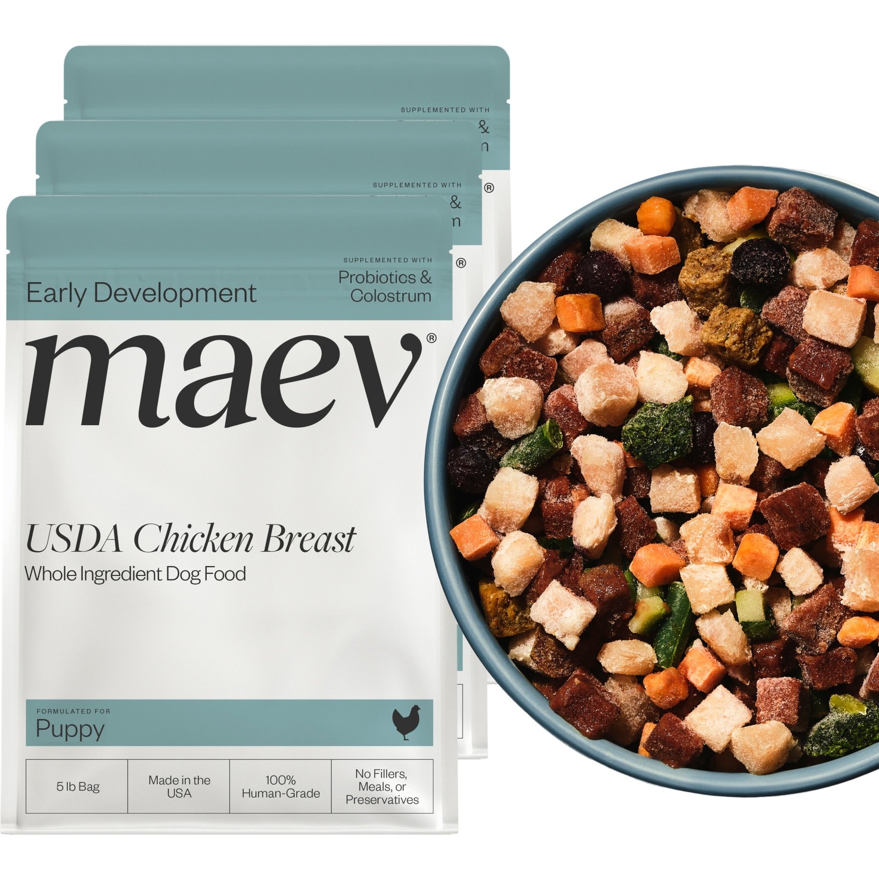Maev Puppy Fresh Frozen Raw Human-Grade Chicken Dog Food, 15-lb bundle