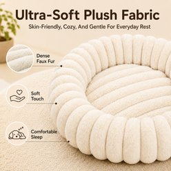 NonoPets Round Faux Fur Corduroy Fleece & Anti Slip Bottom Donut Dog & Cat Bed with Washable Removable Cover, Beige, 24-in slide 2 of 9