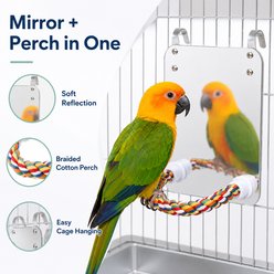 NonoPets Interactive Durable Acrylic Hanging Bird Mirror with Colorful Standing Cotton Rope Perch & Secure Mounting slide 2 of 8