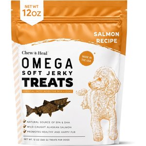 Chew + Heal Wild Alaskan Omega Skin + Coat Salmon Soft Jerky Dog Treats, 12-oz bag