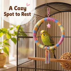 NonoPets Interactive Colorful Rainbow Gradient Hanging Ring Cotton Rope Bird Swing with Star Toy slide 2 of 9