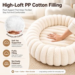 NonoPets Round Faux Fur Corduroy Fleece & Anti Slip Bottom Donut Dog & Cat Bed with Washable Removable Cover, White, 36-in slide 2 of 9