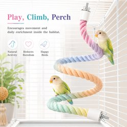 NonoPets Interactive Flexible Colorful Gradient Bungee Climbing Cotton Rope Bird Perch with Durable Steel-Core Training Stand & Exercise Toy, 30-in slide 2 of 9
