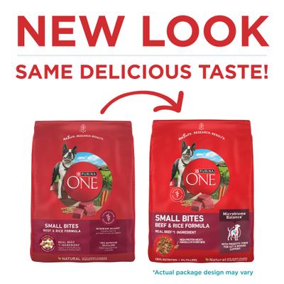 Show full view: Purina ONE Natural Small Bites Beef & Rice Formula High-Protein Dog Food, 31.1-lb bag slide 3 of 12