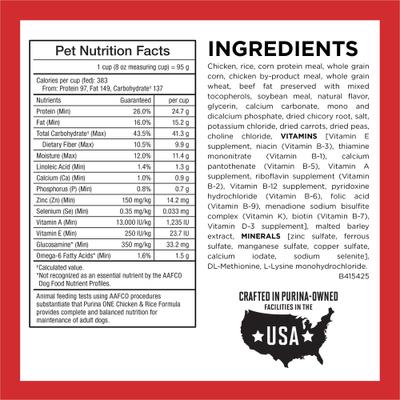 Show full view: Purina ONE Chicken & Rice Formula High-Protein Dry Dog Food, 40-lb bag slide 8 of 12
