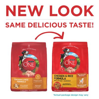 Show full view: Purina ONE Chicken & Rice Formula High-Protein Dry Dog Food, 40-lb bag slide 3 of 12
