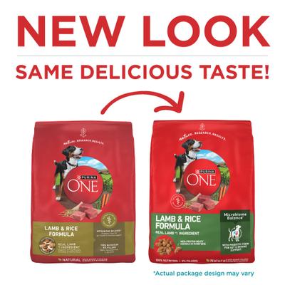 Show full view: Purina ONE Lamb & Rice Formula High-Protein Dry Dog Food, 40-lb bag slide 3 of 12