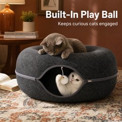 NonoPets Tunnel Donut Nest Fun Ventilation Peep Hole Detachable Zipper Cat Bed, Light Grey slide 2 of 9