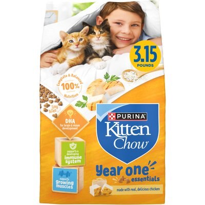 Kitten Chow Kitten Chow Year One Essentials Nutrients with Real Chicken High-Protein Kitten Dry Cat Food, 3.15-lb bag