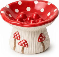Casfuy Cute Mushroom Bumps Raised Ceramic Slow Feeder Cat & Dog Food Bowl